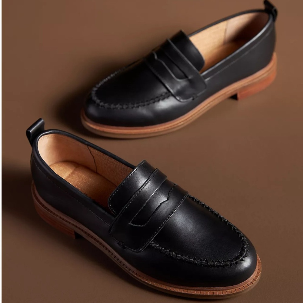Kelsi Dagger Black Leather Penny Loafers Anthropologie